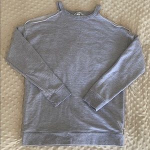 Grey shoulder cutout sweater